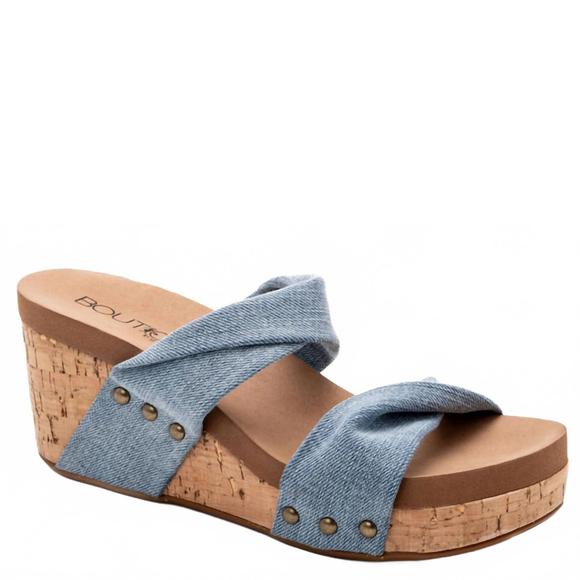 NEW CORKYS FOOTWEAR women's stranded denim wedge in denim - Picture 1 of 3